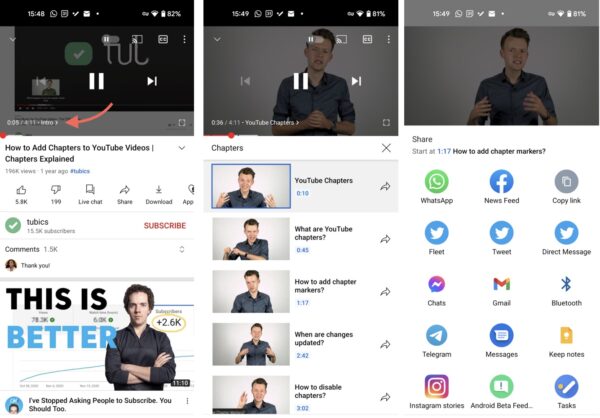 YouTube per Android condivisione capitoli