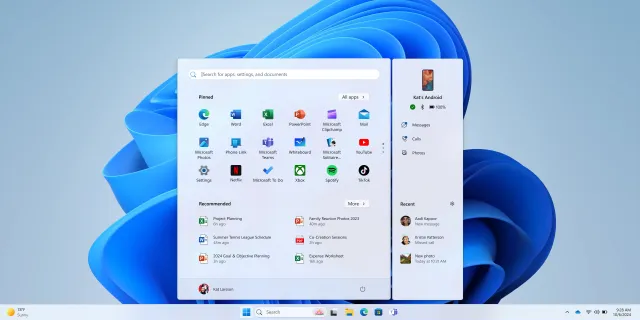 Windows 11 Android menu Start